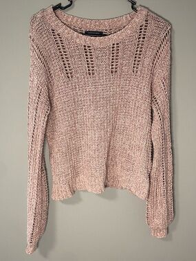 American Eagle Outfitters Dusty Pink Open-Knit Crewneck Sweater Women’s XS Boho